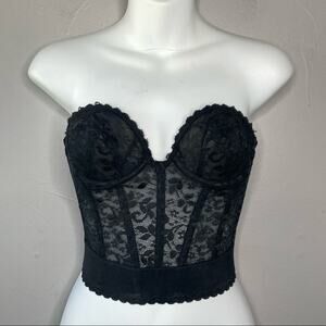 ADONNA Vintage Black Lace Bustier Size 34A Romantic Goth Regency Old Hollywood